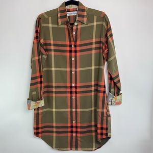 Dizzy Lizzie Flannel Shirt Dress in Burnt Orange Plaid with Pockets!